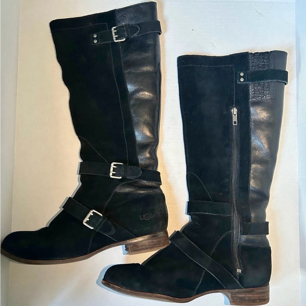 UGG Cydnee Black Suede Leather Moto Women's Boots size 9.5